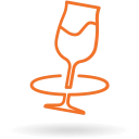 Narandžasta linijska ikonica sa čašom vina koja se vrti