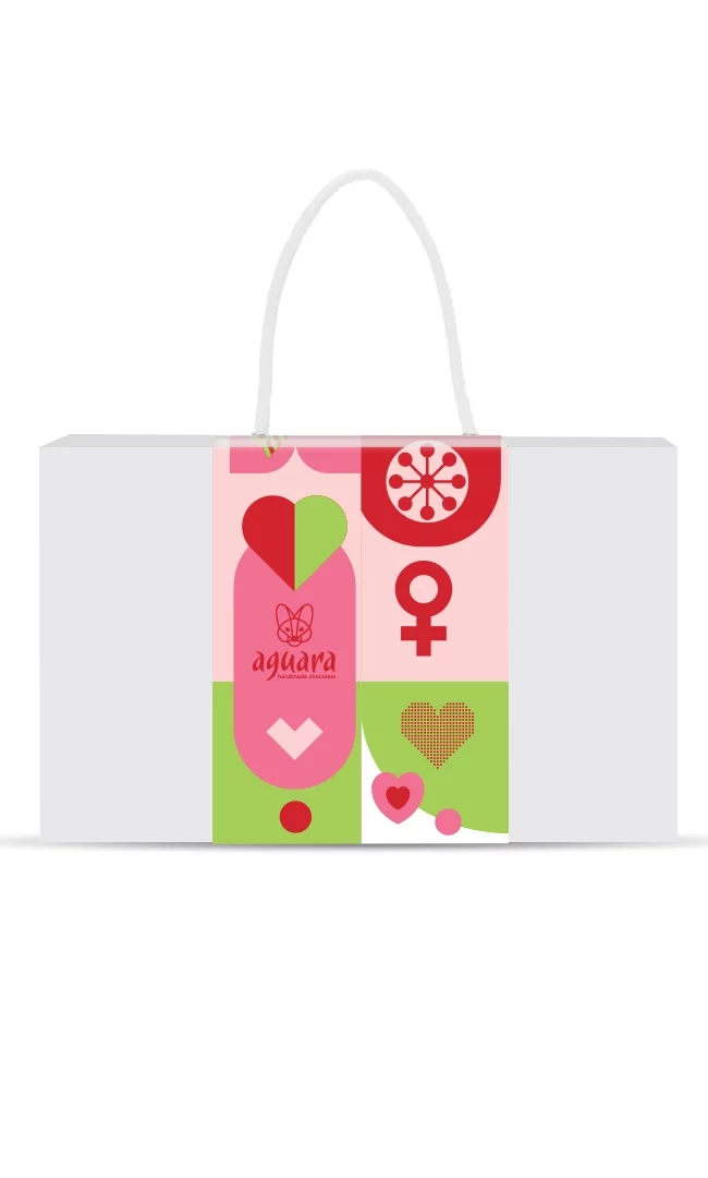 Aguara poklon pakovanje sa drškom za žene za Dan zaljubljenih. Na pakovanju se nalazes imboli srca.
