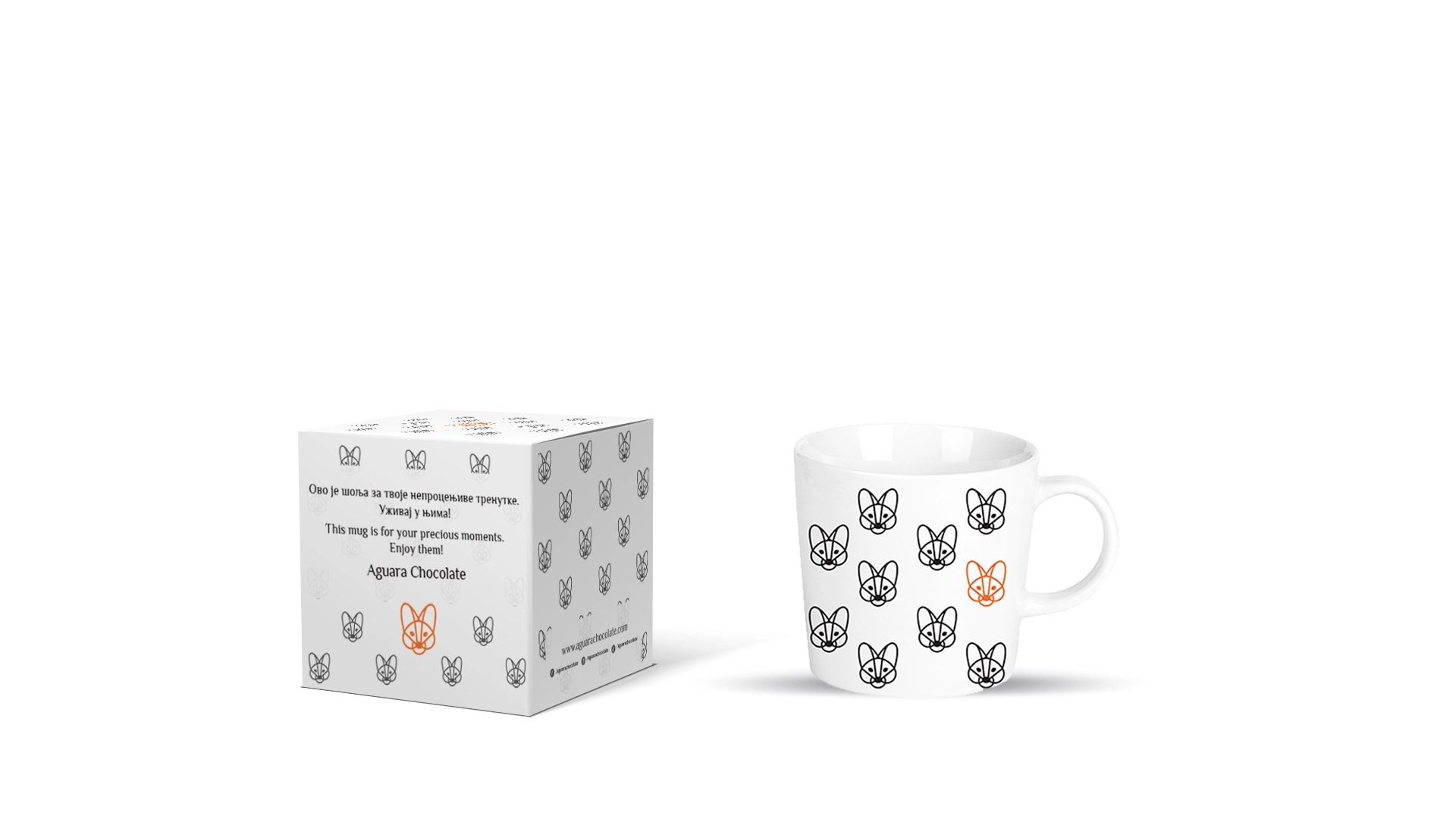 Set pakovanje u kojem se nalaze aguarina šolja i kutija. Na kutiji i šolji se nalazi patern aguarine glave koji se ponvalj.