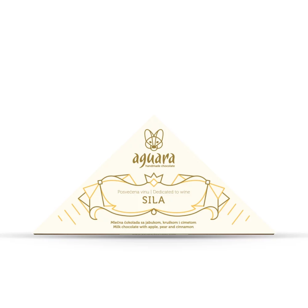 Trouglasta čokolada čokoladeposvećene vinu Sila. Na ambalaži se nalaze linijski elementi koji predstavljaju elemente srpske tradicije.