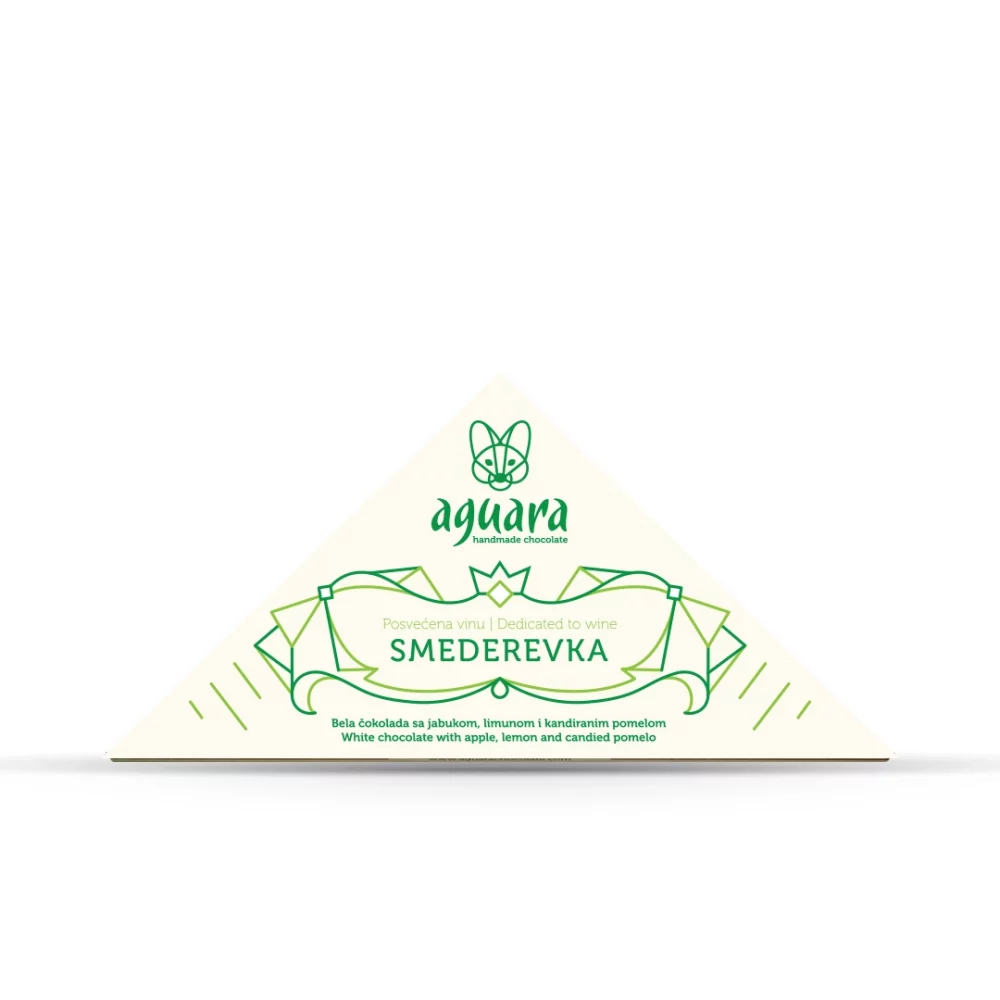 Trouglasta čokolada čokoladeposvećene vinu Smederevka. Na ambalaži se nalaze linijski elementi koji predstavljaju elemente srpske tradicije.