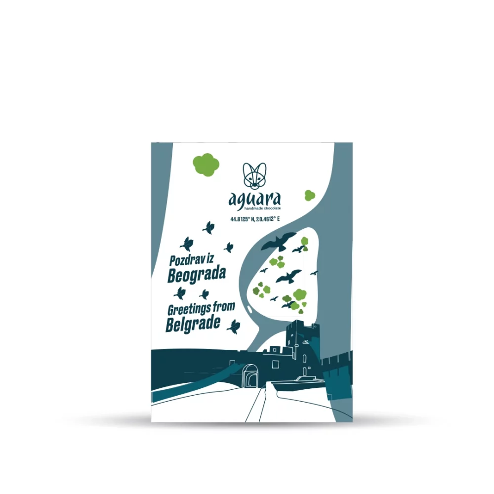 Poklon čestitka Pozdrav iz Beograda na kojoj se nalaziušće Save u Dunav, veliko ratno ostrvo i kalemegdan.