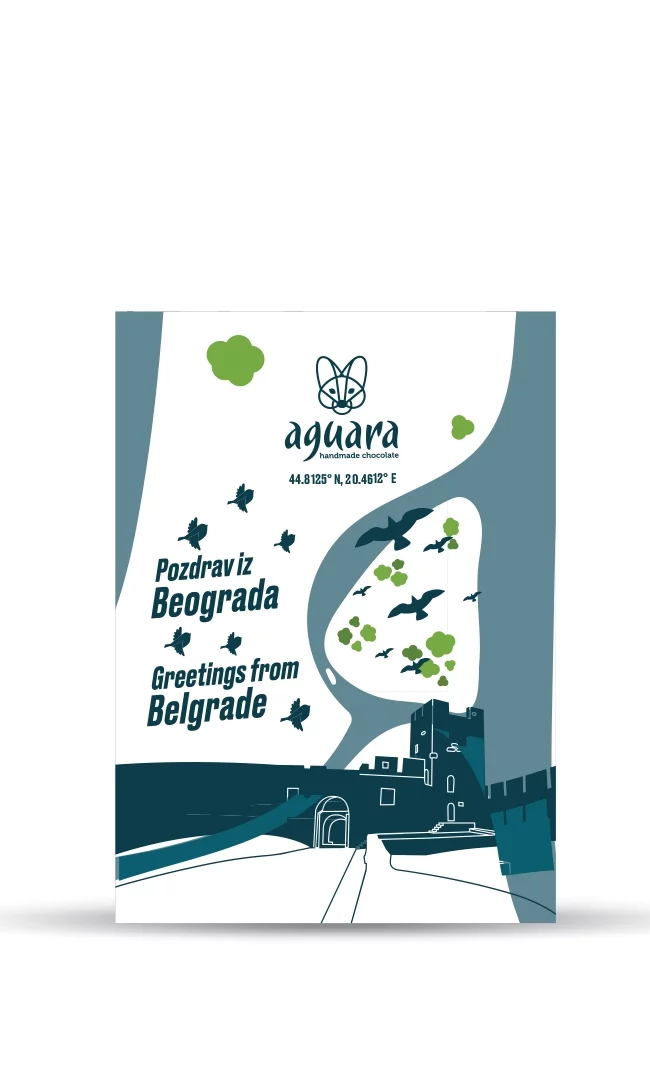 Poklon čestitka Pozdrav iz Beograda na kojoj se nalaziušće Save u Dunav, veliko ratno ostrvo i kalemegdan.