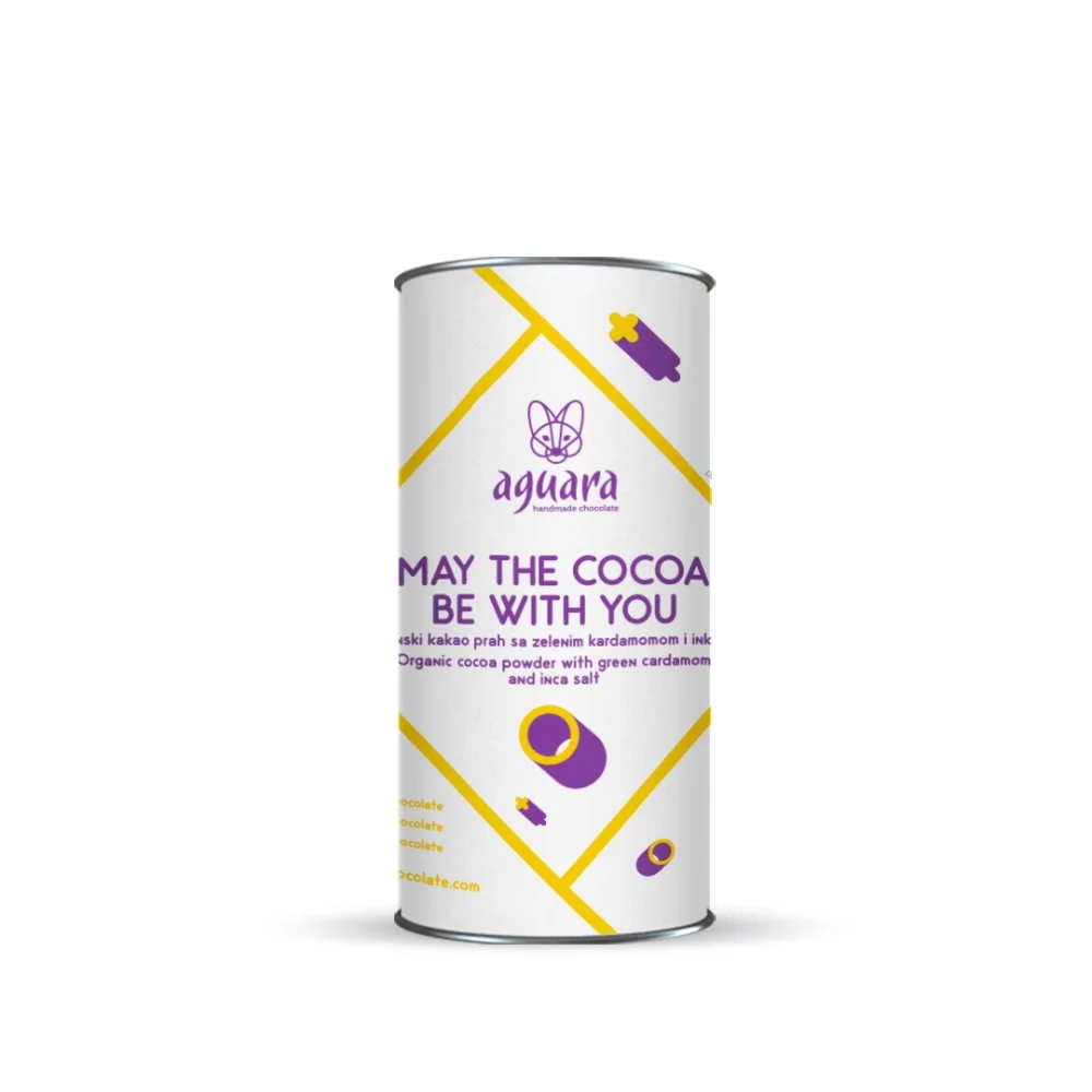 Aguara organski sirovi kakao prah “May the Cocoa Be With You” – bez šećera, sa kardamomom i Inka soli, za pripremu toplog kakao napitka. Jednostavan za pripremu kod kuće, u kancelariji ili na putovanju. Savršen poklon iz Beograda, Srbije.