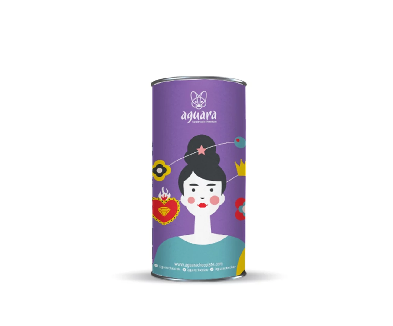 Aguara organski sirovi kakao prah sa organskim kokosovim mlekom u pakovanju sa etiketom žene inspirisane Fridom Kalo.