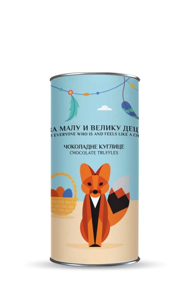 Tuba u kojoj se nalazi osam Aguara čokoladnih kuglica. Na etiketi se nalaze aguara sa indijanskim perima i korpom u kojoj se nalaze jaja.